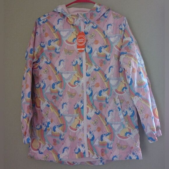 NWT Wonder Nation Pink Unicorn Lined Waterproof Jacket Size XL (14-16) - Picture 1 of 6